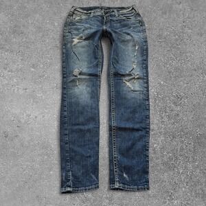 Silver Jeans Co Boyfriend Jeans W29 L29 Blue Denim Distressed L27101SJL317